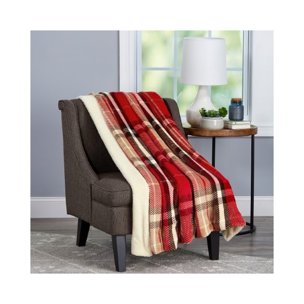 Hastings Home Blanket Throw - Oversized Plush Woven Polyester Sherpa Fleece Plaid Throw - Breathable (Vineyard) - 870438GUO