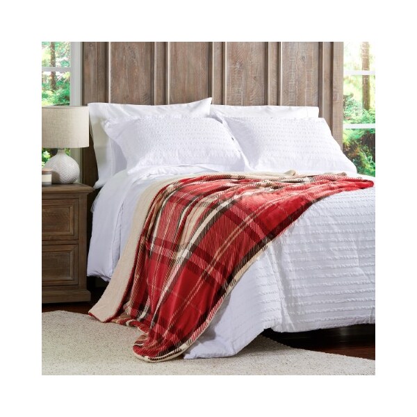 Hastings Home Blanket Throw - Oversized Plush Woven Polyester Sherpa Fleece Plaid Throw - Breathable (Vineyard) - 870438GUO