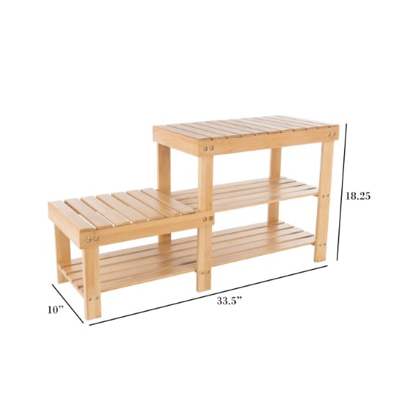 Hastings Home 2-tier Bamboo Shoe Rack Bench and 2 Seat Heights, Storage and Organization for Hallway, Bedroom - 909958LES