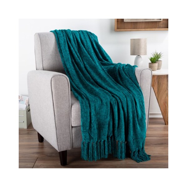 Hastings Home Chenille Throw Blanket for Couch, Home Decor, Bed, Sofa and Chair-Oversized 60" x 70", Lagoon Teal - 630391CST