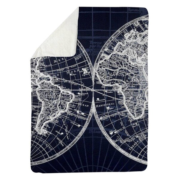 Kd Cuna 60 x 80 in. World Map Blue Print-Sherpa Fleece Blanket - KD3331599