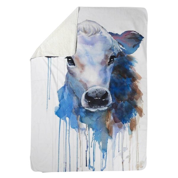 Begin Home Decor 60 x 80 in. Watercolor Jersey Cow-Sherpa Fleece Blanket - 5545-6080-AN369