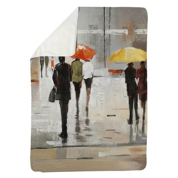 Kd Cuna 60 x 80 in. Abstract Passersby with Umbrellas-Sherpa Fleece Blanket - KD2788524