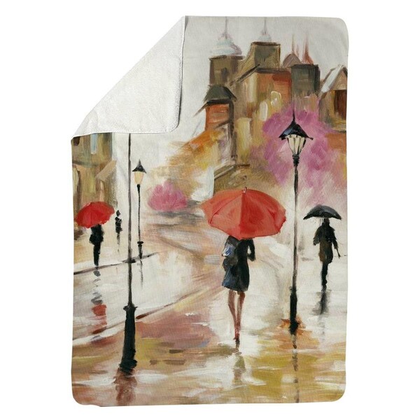 Begin Home Decor 60 x 80 in. Passersby Under Their Umbrellas-Sherpa Fleece Blanket - 5545-6080-CI2