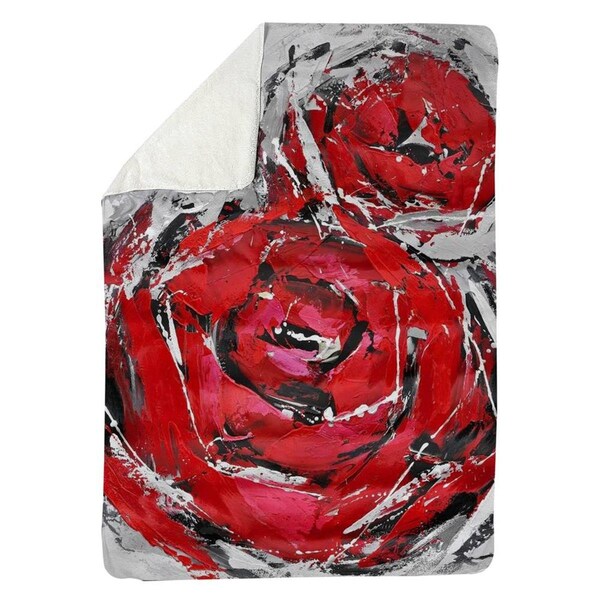 Begin Home Decor 60 x 80 in. Abstract Red Roses-Sherpa Fleece Blanket - 5545-6080-FL29