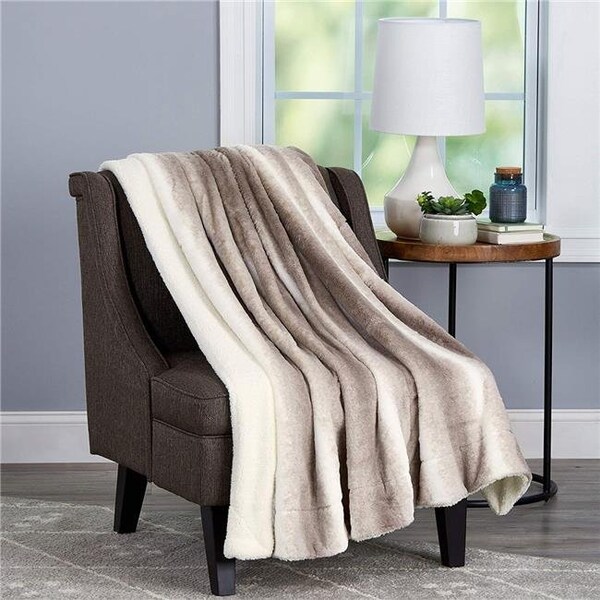 Bedford Home Bedford Home 66A-34953 Soft Hypoallergenic Faux Rabbit Fur Blanket with Sherpa Back for Couch Throw Luxurious; 60 x 70 in. - Cream Beidge - 66A-34953