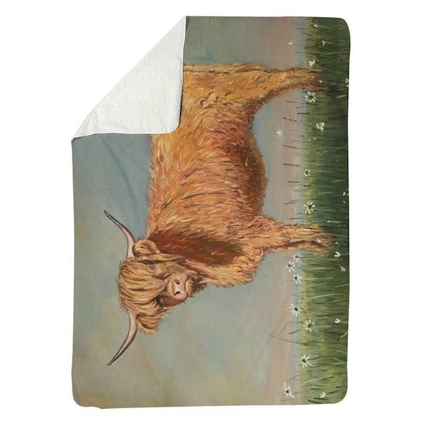 Kd Cuna 60 x 80 in. Daisy The Highland Cow-Sherpa Fleece Blanket - KD2790013