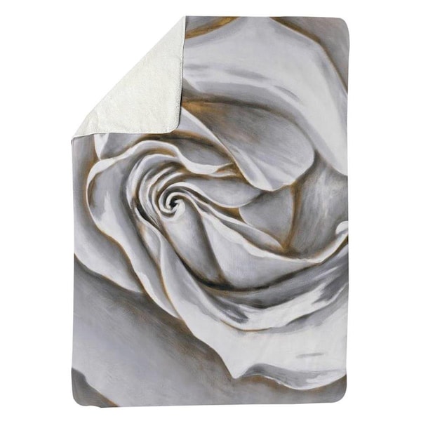 Begin Home Decor 60 x 80 in. White Rose Delicate-Sherpa Fleece Blanket - 5545-6080-FL12