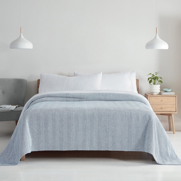 Monarch Brands Aston & Arden Waffle Blanket - King, Blue - P-BLT-WFL-KG-BL