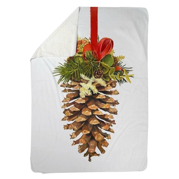 Begin Home Decor 60 x 80 in. Christmas Pine Cone-Sherpa Fleece Blanket - 5545-6080-HO12