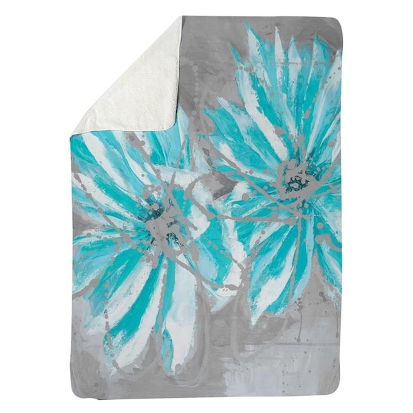 Kd Cuna 60 x 80 in. Two Little Abstract Blue Flowers-Sherpa Fleece Blanket - KD2786863