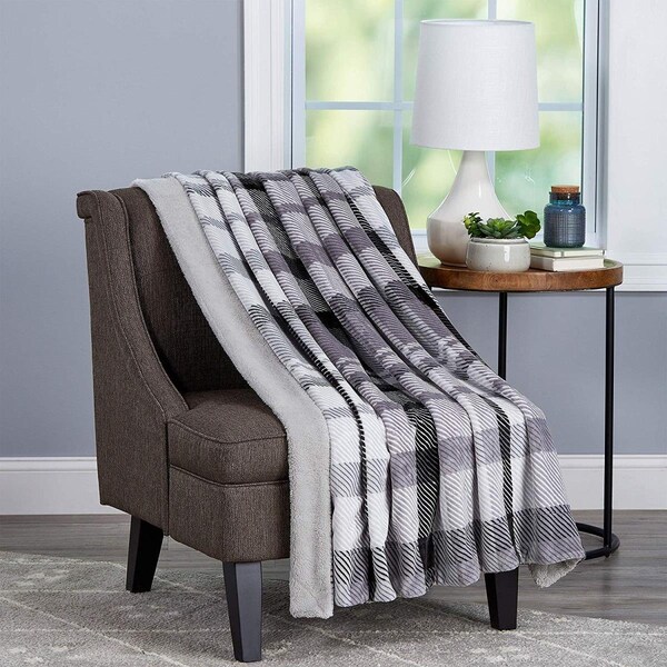 Bedford Home Blanket Oversized Plush Woven Polyester Sherpa Fleece Plaid Throw - 66A-29317