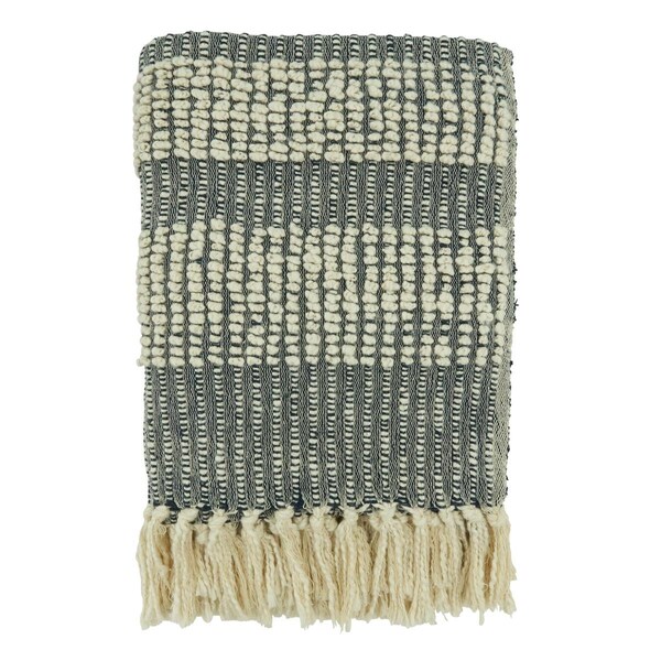 Doba-Bnt 50 x 60 in. Woven Stripe Oblong Throw Blanket, Navy Blue - SA3209142