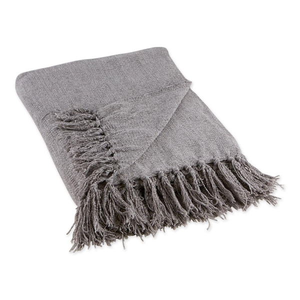 Made4Mansions 50 x 60 in. Soft Chenille Throw with Solid Fringed - Gray - MA2956322