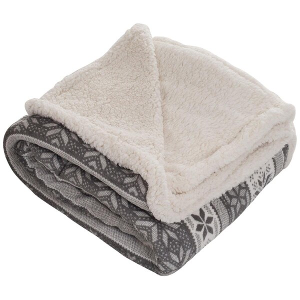 Bedford Home Fleece & Sherpa Throw Blanket; Grey Stars - 61A-18502