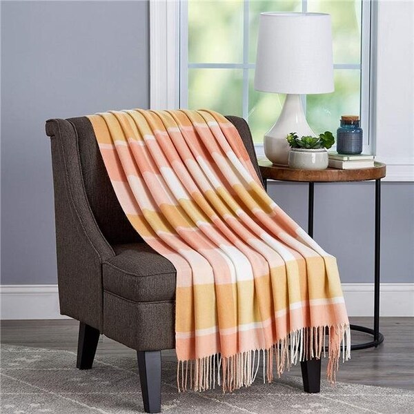 Bedford Home Bedford Home 66A-29256 Oversized Vintage Look Woven Acrylic Faux Cashmere-Feel Plaid Throw - Desert Blush - 66A-29256