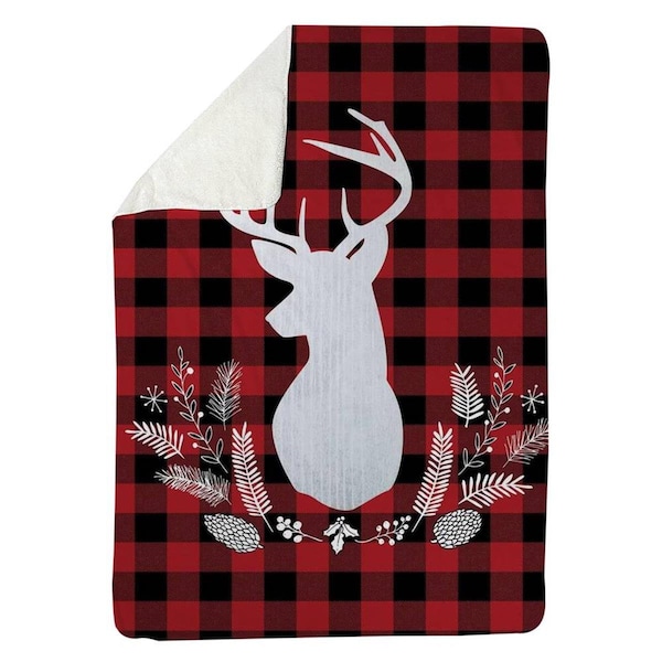Kd Cuna 60 x 80 in. Deer Plaid-Sherpa Fleece Blanket - KD3339446