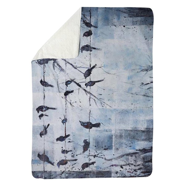 Kd Cuna 60 x 80 in. Abstract Birds on Electric Wire-Sherpa Fleece Blanket - KD2788560