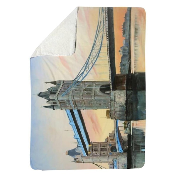 Kd Cuna 60 x 80 in. Sunset on the London Bridge-Sherpa Fleece Blanket - KD2786918