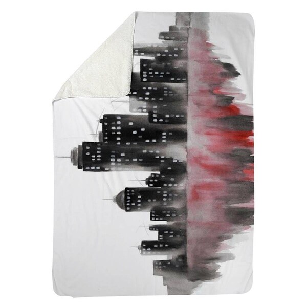 Begin Home Decor 60 x 80 in. Red Watercolor Cityscape-Sherpa Fleece Blanket - 5545-6080-CI341