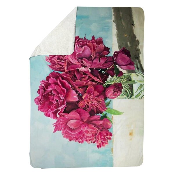 Begin Home Decor 60 x 80 in. Fuchsia Peony-Sherpa Fleece Blanket - 5545-6080-FL372