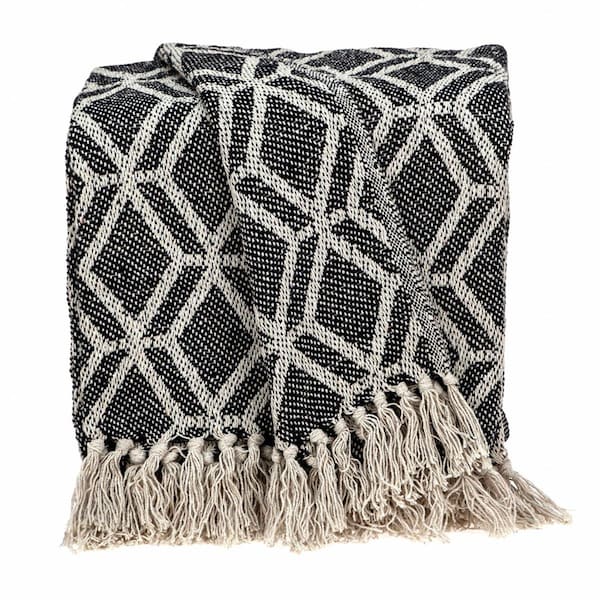 Palacedesigns Grey & Beige Handloom Geometric Woven Throw Blanket - PA3680000