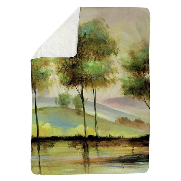 Begin Home Decor 60 x 80 in. Trees Near The Lake-Sherpa Fleece Blanket - 5545-6080-LA3