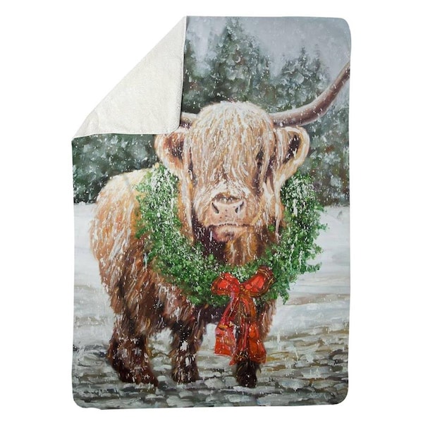 Kd Cuna 60 x 80 in. Highland Christmas Cow-Sherpa Fleece Blanket - KD2788973