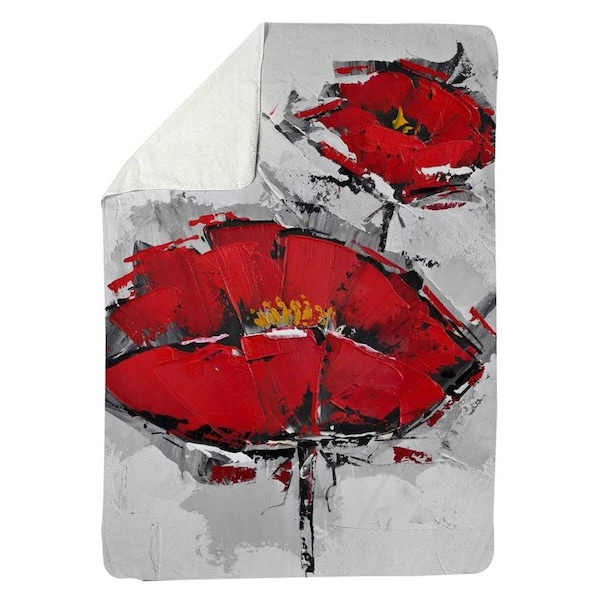 Kd Cuna 60 x 80 in. Texturized Red Poppies-Sherpa Fleece Blanket - KD2786112