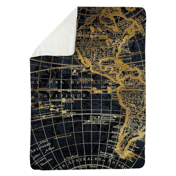 Begin Home Decor 60 x 80 in. Blue & Marine World Map Globe-Sherpa Fleece Blanket - 5545-6080-CI120