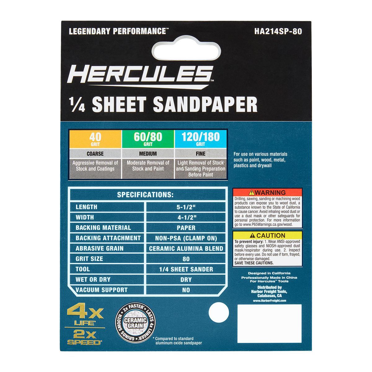 Hércules 4-1/2 in. x 5-1/2 in. 80 Grit 1/4 Hoja de lija con grano de alúmina cerámica, paquete de 5 - 58133