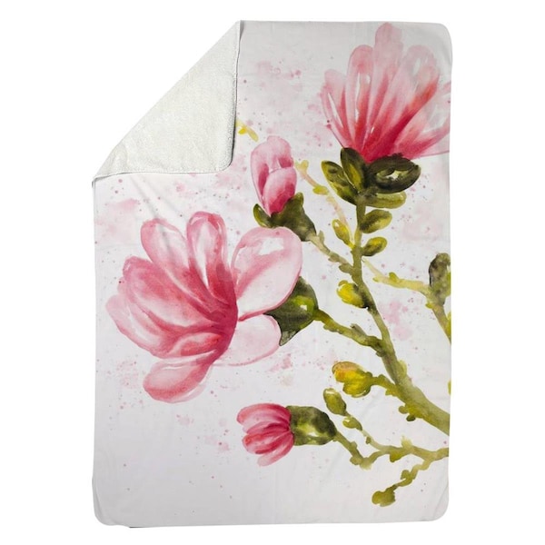 Kd Cuna 60 x 80 in. Watercolor Magnolia Flowers-Sherpa Fleece Blanket - KD2788953
