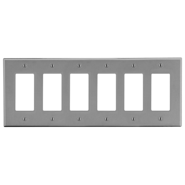 Hubbell Wiring Device-Kellems Wallplate, 6-Gang, 6) Decorator, Gray - P266GY
