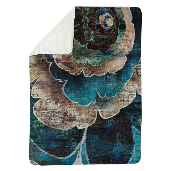 Kd Cuna 60 x 80 in. Blue Flower Montage-Sherpa Fleece Blanket - KD2786040