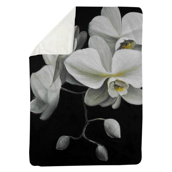 Begin Home Decor 60 x 80 in. White Orchids-Sherpa Fleece Blanket - 5545-6080-FL131