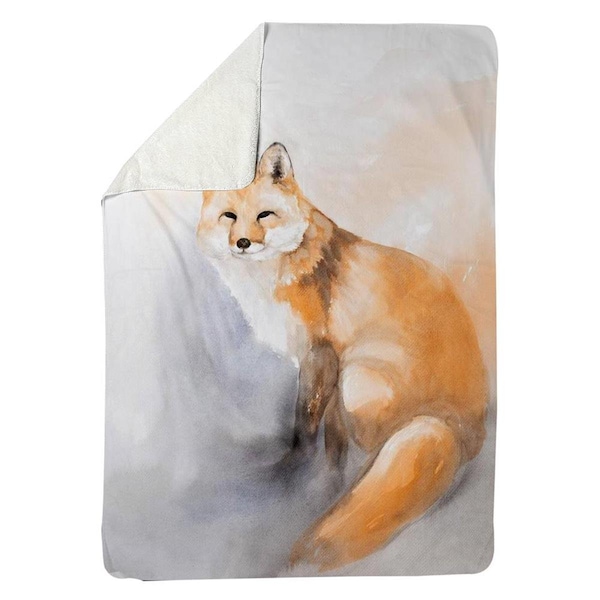 Begin Home Decor 60 x 80 in. Watercolor Fox-Sherpa Fleece Blanket - 5545-6080-AN461