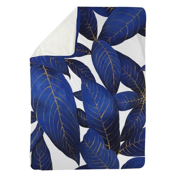Kd Cuna 60 x 80 in. Abstract Modern Blue Leaves-Sherpa Fleece Blanket - KD2786864