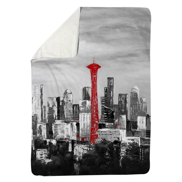 Begin Home Decor 60 x 80 in. Space Needle In Red-Sherpa Fleece Blanket - 5545-6080-CI271