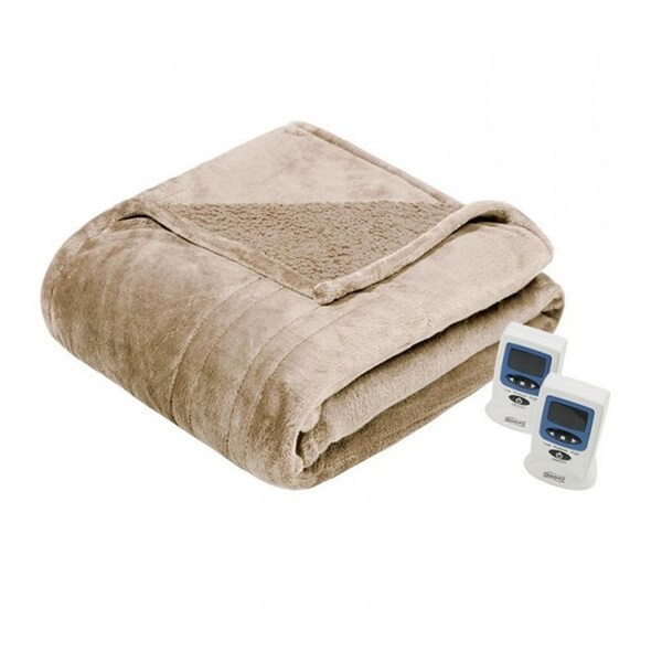 Beautyrest Heated Microlight to Berber Blanket, Tan - King - BR54-0384