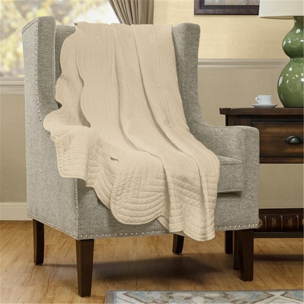 Madison Park Microfiber Oversized Quilted Throw With Scalloped Edges - Ivory - MP50-1215