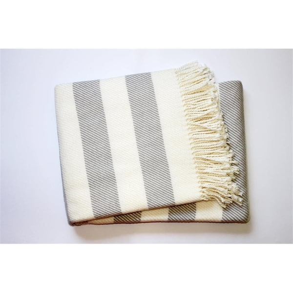 Palacedesigns Cream & Gray Slanted Stripe Fringed Throw Blanket - PA3100595