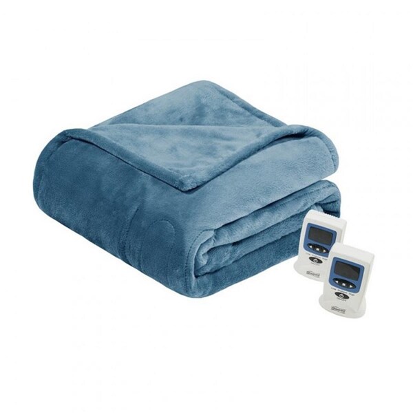 Beautyrest Heated Plush Blanket, Sapphire Blue - Full - BR54-0659