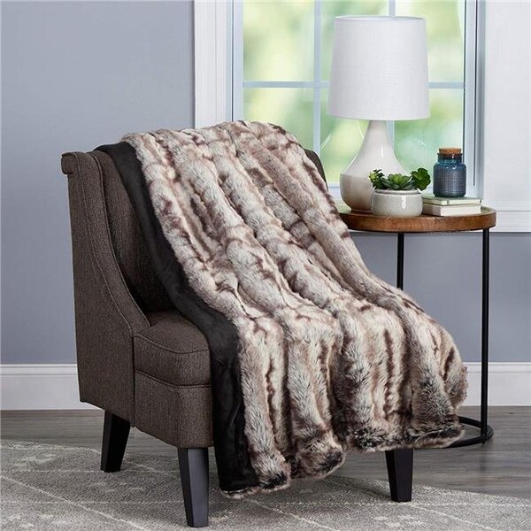 Bedford Home Bedford Home 66A-35011 Throw Luxurious Soft Hypoallergenic Premium Chinchilla Fur Blanket with Faux Mink Back & Gift Box; 60 x 70 in. - Striped - 66A-35011