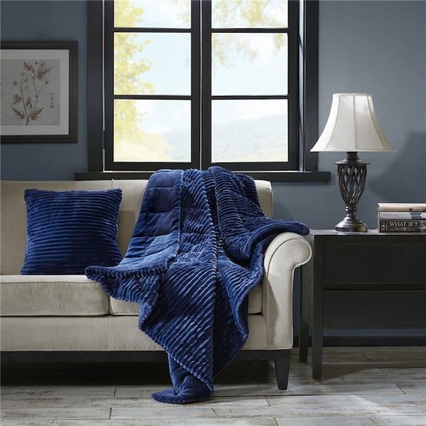 Premier Comfort Premier Comfort BASI50-0428 Corduroy Plush Down Alternative Throw - Navy 60 x 70 in. - BASI50-0428