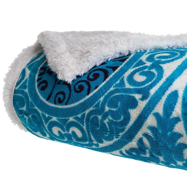 Bedford Home Printed Coral Soft Fleece Sherpa Throw Blanket, Blue - 61A-04391