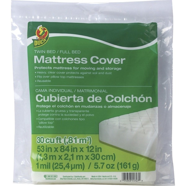 Duck Brand Mattress Cover, Twin/Full, 53"Wx84"Lx12"H, Clear - DUC1140235