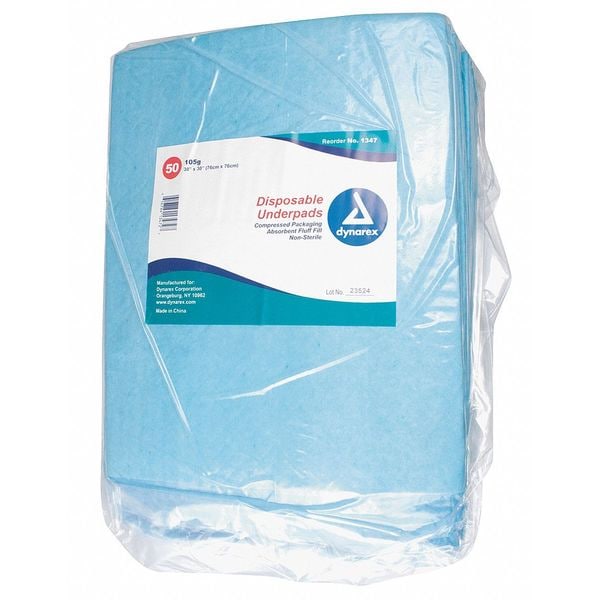 Dynarex Disposable Underpads, 30x30In, 105 g, PK100 - 1347
