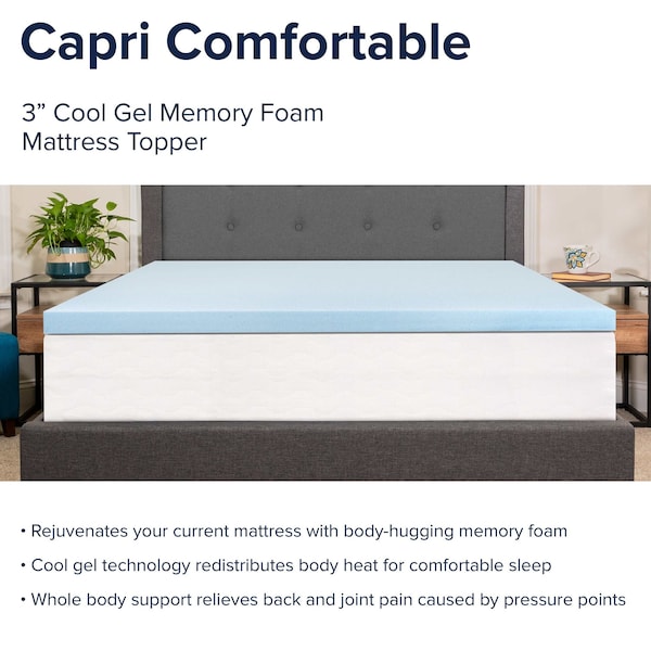 Flash Furniture Capri Comfortable Sleep 3 inch Cooling Gel Mattress Topper with CertiPUR-US Certified Memory Foam - King - MR-M35-3-K-GG