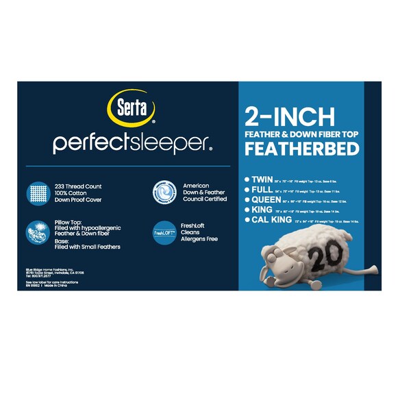 Blue Ridge 2" Feather And Down Fiber Mattress Topper, Full - SE706302