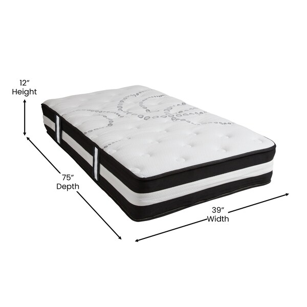 Flash Furniture 12" Hybrid Mattress, Twin Mattress in a Box - CL-E230P-R-T-GG